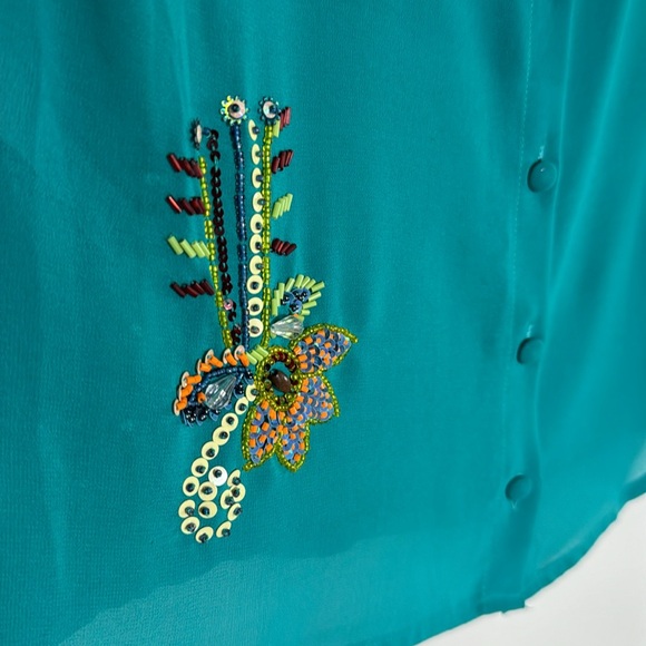 Forever 21 Turquoise Embellished Beaded Button Top Turquoise L - Picture 7 of 8